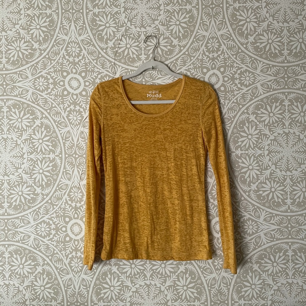 Mudd long sleeve partially sheer top